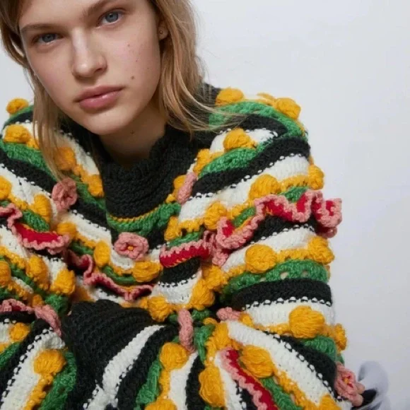 Zara Knit Floral Limited Edition Chunky Knit Sweater - Picture 4 of 7